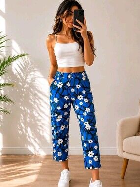 Draper James  x Eloquii Blue Floral Pants Summer Size 14 Cropped Twee Dopamine